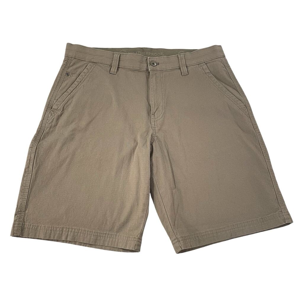 Weatherproof Utility Shorts Mens 34 Brown Stretch Rip-Stop Zip Media Pocket